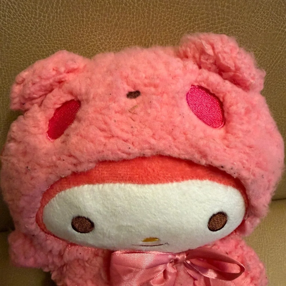 Sanrio My Melody Pink Bear Costume Sherpa Plush 7 Inch Satin Bow - Picture 4 of 10